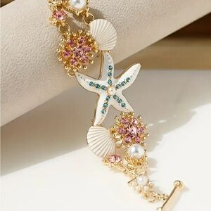 Gold Starfish and Shell Bracelet with Pink‎ and Blue Accents NWT